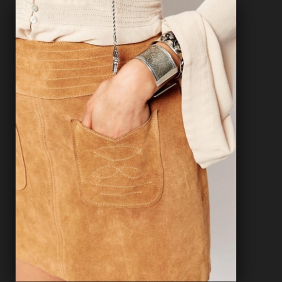 Free People Modern Love Cow Suede Mini Skirt Brown - Picture 5 of 8